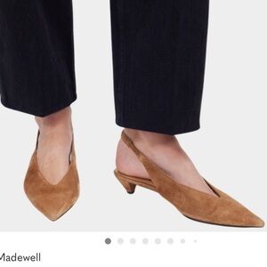 Madewell Simone Suede Slingback Kitten Heel Pumps in Dried Acorn